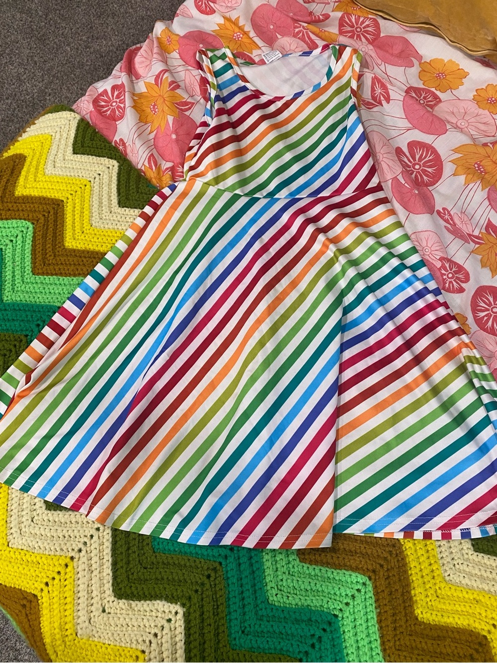 Girls' Rainbow Stripe Casual Dress - Sleeveless Multicolor size large